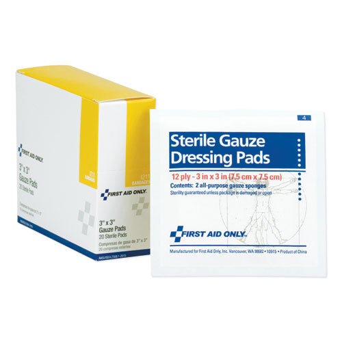 Image of First Aid Only Gauze Dressing Pads, Sterile, 3 X 3, 10 Dual-Pads/box