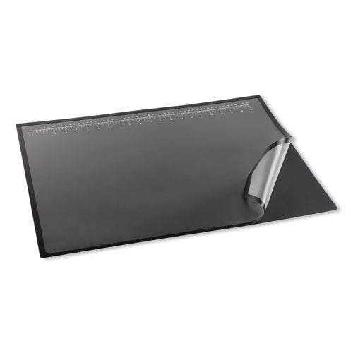 Image of Artistic® Desk Pad with Transparent Lift-Top Overlay and Antimicrobial Protection, 22" x 17", Black Pad, Transparent Frost Overlay