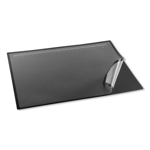 Image of Artistic® Desk Pad with Transparent Lift-Top Overlay and Antimicrobial Protection, 31" x 20", Black Pad, Transparent Frost Overlay
