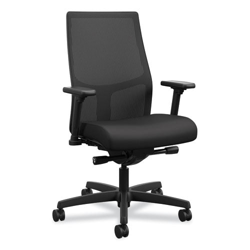 Image of HON® Ignition 2.0 4-Way Stretch Mid-Back Mesh Task Chair, Supports 300 lb, 17" to 21" Seat Height, Black Seat/Back, Black Base