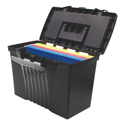 Image of Storex Portable Letter/legal Filebox With Organizer Lid, Letter/legal Files, 14.5" X 10.5" X 12", Black