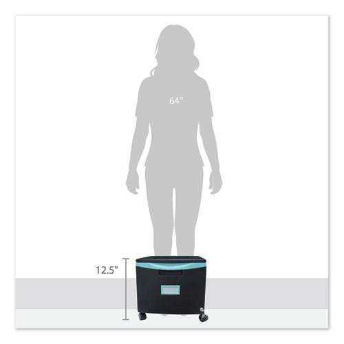 Image of Storex Single-Drawer Mobile Filing Cabinet, 1 Legal/letter-Size File Drawer, Black/teal, 14.75" X 18.25" X 12.75"