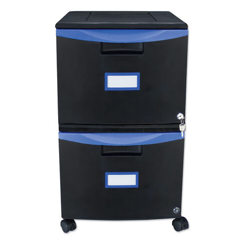 Image of Storex Two-Drawer Mobile Filing Cabinet, 2 Legal/letter-Size File Drawers, Black/blue, 14.75" X 18.25" X 26"