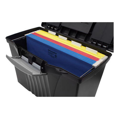 Image of Storex Portable Letter/legal Filebox With Organizer Lid, Letter/legal Files, 14.5" X 10.5" X 12", Black