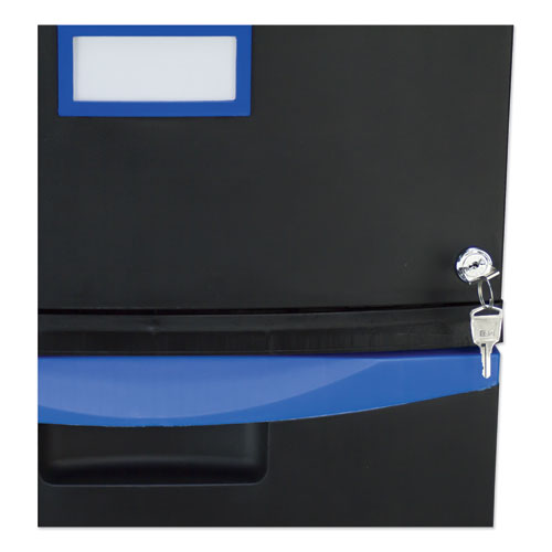 Image of Storex Two-Drawer Mobile Filing Cabinet, 2 Legal/letter-Size File Drawers, Black/blue, 14.75" X 18.25" X 26"