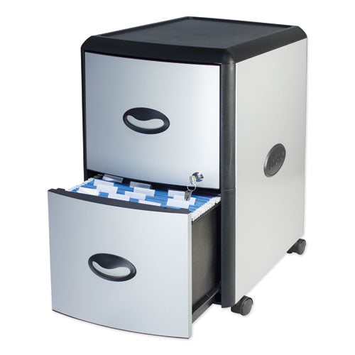 Image of Storex Mobile Filing Cabinet With Metal Siding, 2 Letter-Size File Drawers, Silver/black, 19" X 15" X 23"