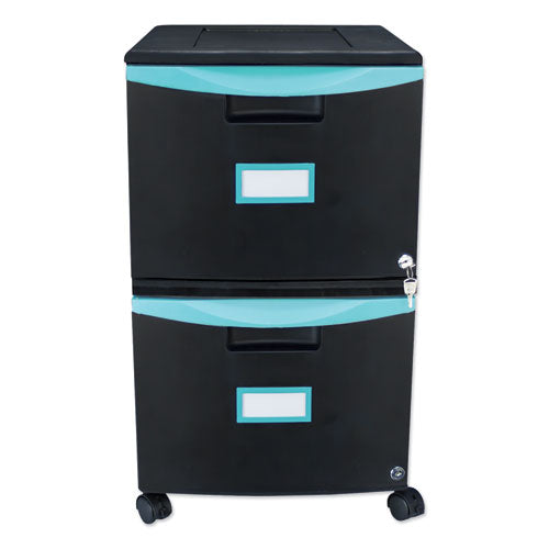 Image of Storex Two-Drawer Mobile Filing Cabinet, 2 Legal/letter-Size File Drawers, Black/teal, 14.75" X 18.25" X 26"
