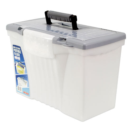 Image of Storex Portable Letter/legal Filebox With Organizer Lid, Letter/legal Files, 14.5" X 10.5" X 12", Clear/silver