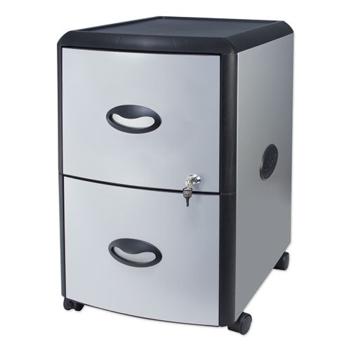 Image of Storex Mobile Filing Cabinet With Metal Siding, 2 Letter-Size File Drawers, Silver/black, 19" X 15" X 23"