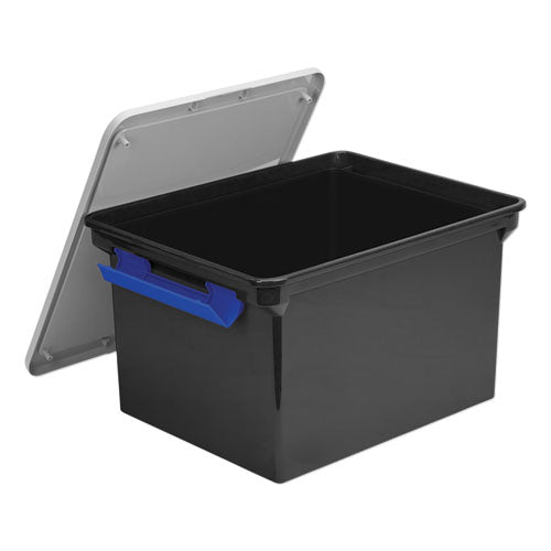 Image of Storex Portable File Tote With Locking Handles, Letter/legal Files, 18.5" X 14.25" X 10.88", Black/silver