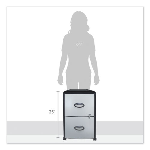 Image of Storex Mobile Filing Cabinet With Metal Siding, 2 Letter-Size File Drawers, Silver/black, 19" X 15" X 23"