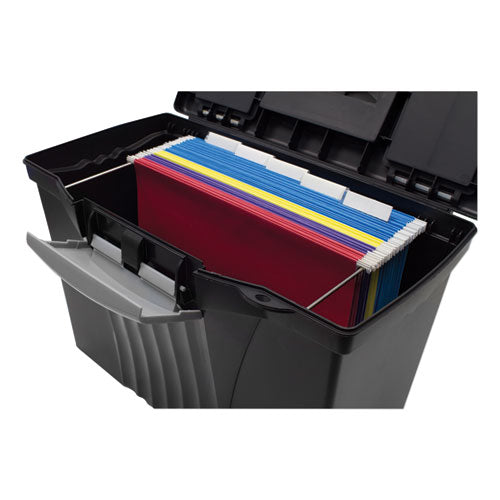 Image of Storex Portable Letter/legal Filebox With Organizer Lid, Letter/legal Files, 14.5" X 10.5" X 12", Black