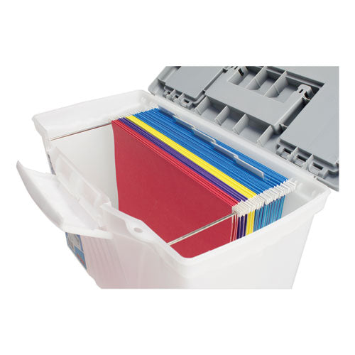 Image of Storex Portable Letter/legal Filebox With Organizer Lid, Letter/legal Files, 14.5" X 10.5" X 12", Clear/silver