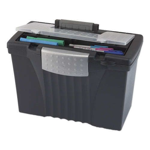 Image of Storex Portable Letter/legal Filebox With Organizer Lid, Letter/legal Files, 14.5" X 10.5" X 12", Black
