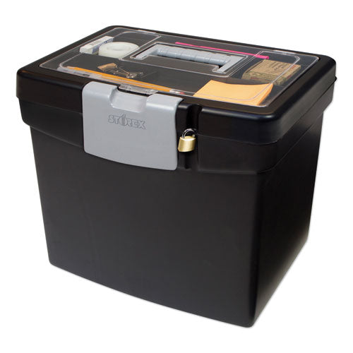 Image of Storex Portable File Box With Large Organizer Lid, Letter Files, 13.25" X 10.88" X 11", Black
