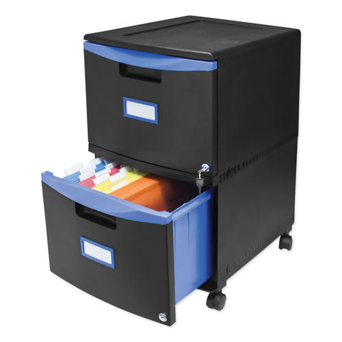 Image of Storex Two-Drawer Mobile Filing Cabinet, 2 Legal/letter-Size File Drawers, Black/blue, 14.75" X 18.25" X 26"