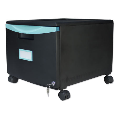 Image of Storex Single-Drawer Mobile Filing Cabinet, 1 Legal/letter-Size File Drawer, Black/teal, 14.75" X 18.25" X 12.75"