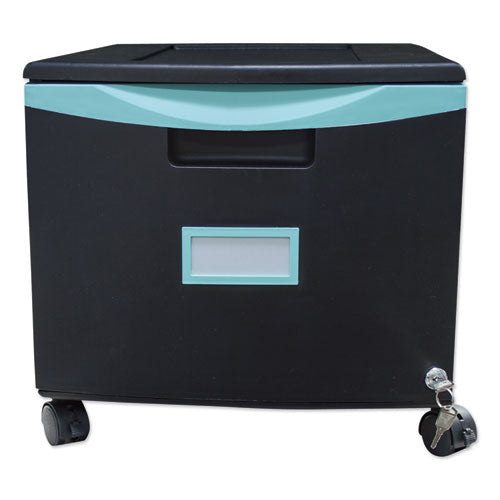 Image of Storex Single-Drawer Mobile Filing Cabinet, 1 Legal/letter-Size File Drawer, Black/teal, 14.75" X 18.25" X 12.75"