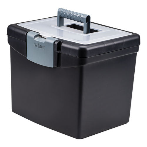 Image of Storex Portable File Box With Large Organizer Lid, Letter Files, 13.25" X 10.88" X 11", Black