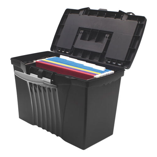 Image of Storex Portable Letter/legal Filebox With Organizer Lid, Letter/legal Files, 14.5" X 10.5" X 12", Black