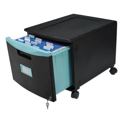 Image of Storex Single-Drawer Mobile Filing Cabinet, 1 Legal/letter-Size File Drawer, Black/teal, 14.75" X 18.25" X 12.75"