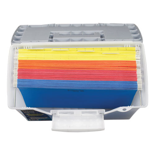 Image of Storex Portable Letter/legal Filebox With Organizer Lid, Letter/legal Files, 14.5" X 10.5" X 12", Clear/silver