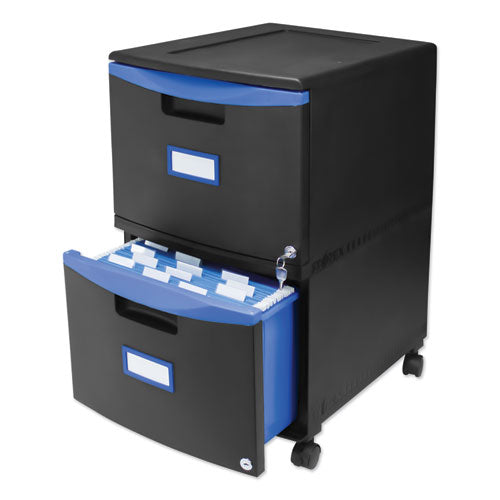 Image of Storex Two-Drawer Mobile Filing Cabinet, 2 Legal/letter-Size File Drawers, Black/blue, 14.75" X 18.25" X 26"