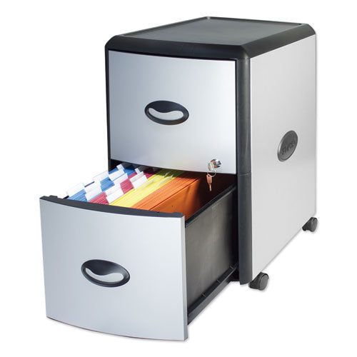 Image of Storex Mobile Filing Cabinet With Metal Siding, 2 Letter-Size File Drawers, Silver/black, 19" X 15" X 23"