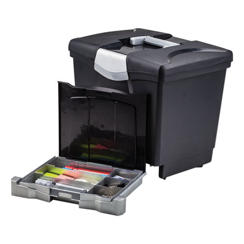 Image of Storex Portable File Box With Drawer, Letter Files, 14" X 11.25" X 14.5", Black