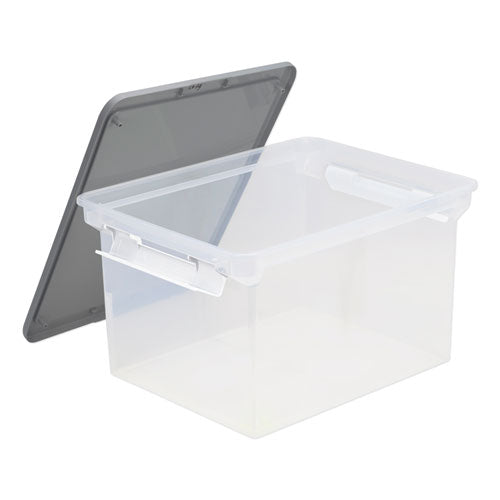 Image of Storex Portable File Tote With Locking Handles, Letter/legal Files, 18.5" X 14.25" X 10.88", Clear/silver