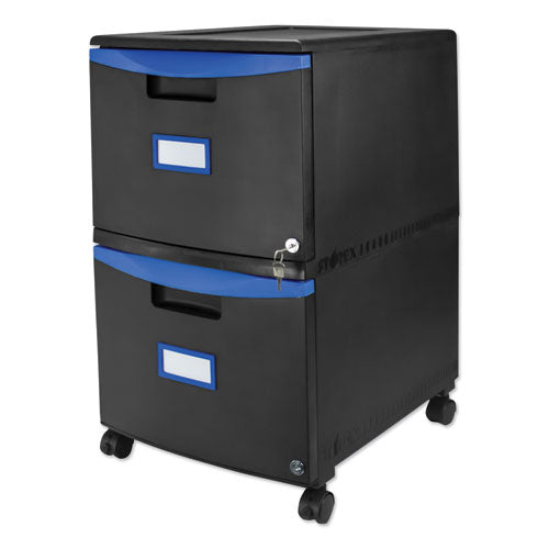 Image of Storex Two-Drawer Mobile Filing Cabinet, 2 Legal/letter-Size File Drawers, Black/blue, 14.75" X 18.25" X 26"