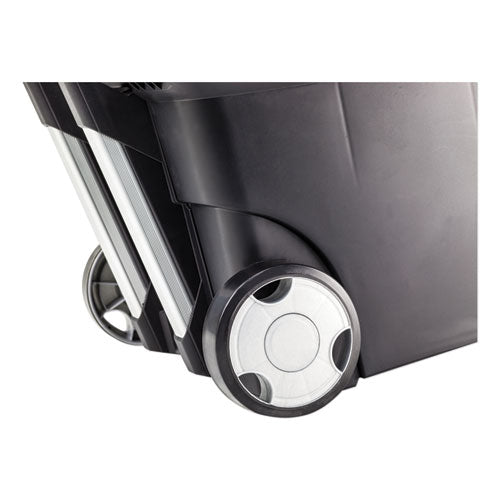 Image of Storex Premium Mobile File Transport Box with Telescoping Handle and Organizer Tray, Letter Files, 15" x 16.38" x 14.25", Black/Gray