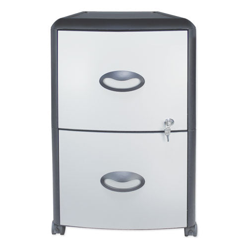 Image of Storex Mobile Filing Cabinet With Metal Siding, 2 Letter-Size File Drawers, Silver/black, 19" X 15" X 23"