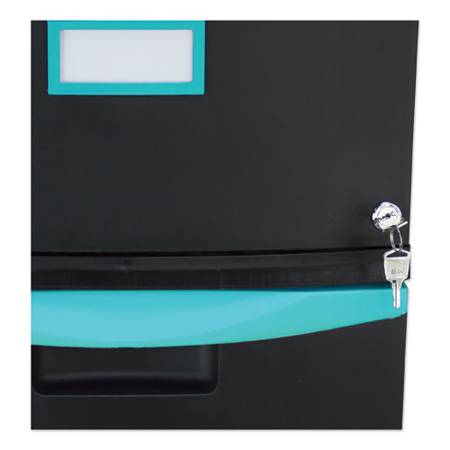 Image of Storex Single-Drawer Mobile Filing Cabinet, 1 Legal/letter-Size File Drawer, Black/teal, 14.75" X 18.25" X 12.75"