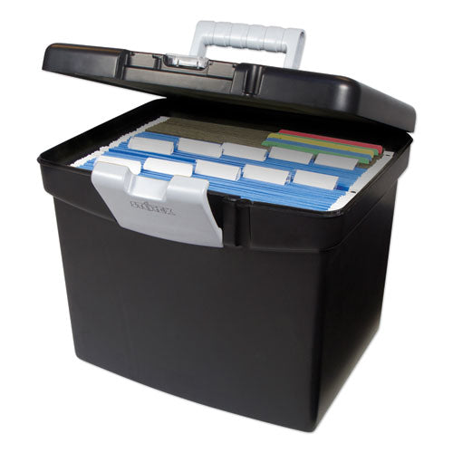 Image of Storex Portable File Box With Large Organizer Lid, Letter Files, 13.25" X 10.88" X 11", Black