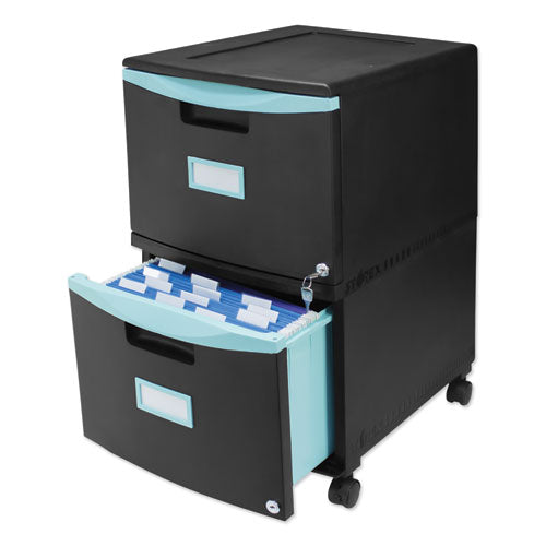 Image of Storex Two-Drawer Mobile Filing Cabinet, 2 Legal/letter-Size File Drawers, Black/teal, 14.75" X 18.25" X 26"