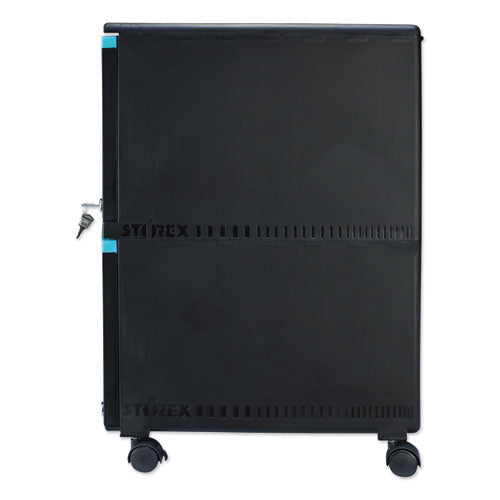 Image of Storex Two-Drawer Mobile Filing Cabinet, 2 Legal/letter-Size File Drawers, Black/teal, 14.75" X 18.25" X 26"