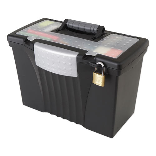 Image of Storex Portable Letter/legal Filebox With Organizer Lid, Letter/legal Files, 14.5" X 10.5" X 12", Black