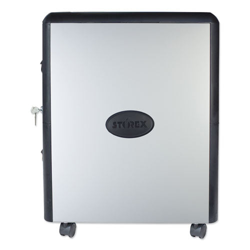 Image of Storex Mobile Filing Cabinet With Metal Siding, 2 Letter-Size File Drawers, Silver/black, 19" X 15" X 23"
