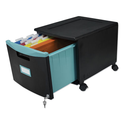 Image of Storex Single-Drawer Mobile Filing Cabinet, 1 Legal/letter-Size File Drawer, Black/teal, 14.75" X 18.25" X 12.75"