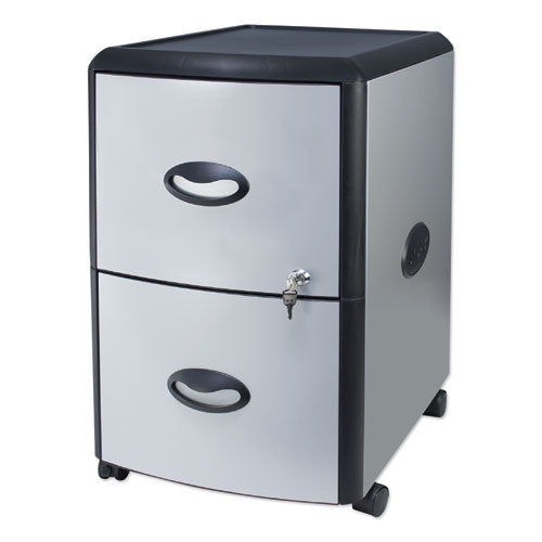 Image of Storex Mobile Filing Cabinet With Metal Siding, 2 Letter-Size File Drawers, Silver/black, 19" X 15" X 23"