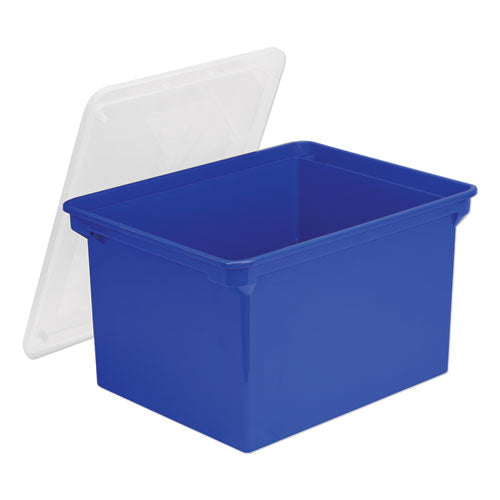 Image of Storex Plastic File Tote, Letter/legal Files, 18.5" X 14.25" X 10.88", Blue/clear