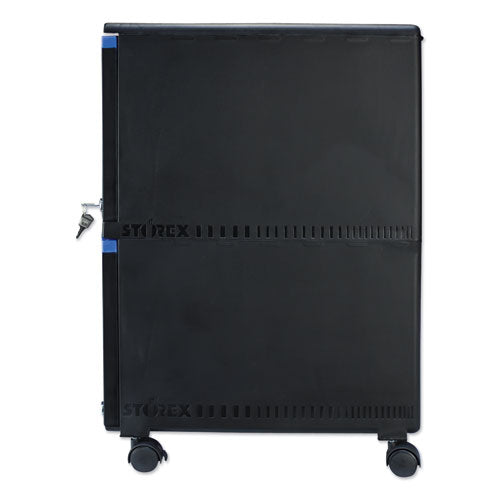 Image of Storex Two-Drawer Mobile Filing Cabinet, 2 Legal/letter-Size File Drawers, Black/blue, 14.75" X 18.25" X 26"