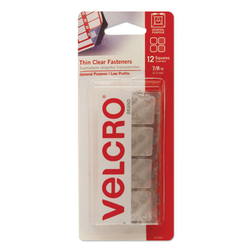 Image of VELCRO® Brand Sticky-Back Fasteners, Removable Adhesive, 0.88" X 0.88", Clear, 12/pack