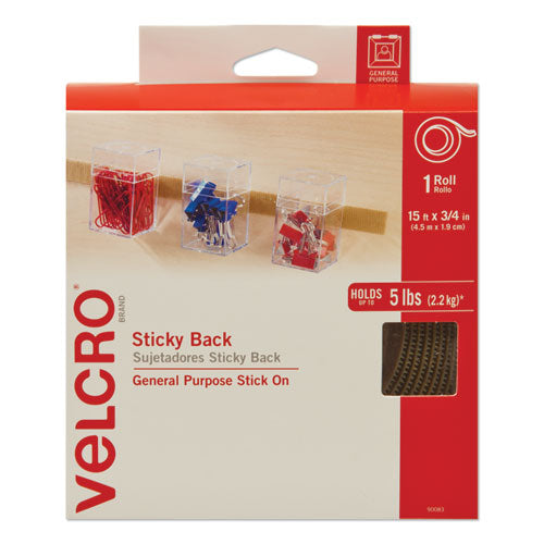 Image of VELCRO® Brand Sticky-Back Fasteners With Dispenser, Removable Adhesive, 0.75" X 15 Ft, Beige