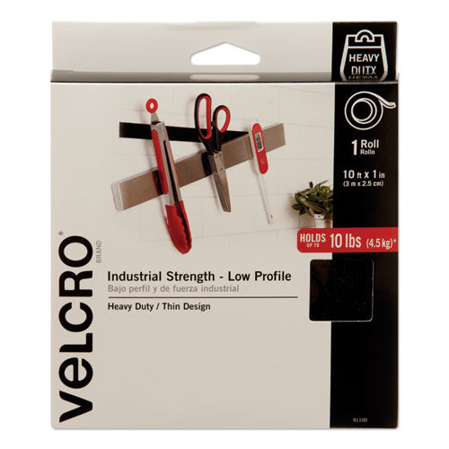 Image of VELCRO® Brand Low-Profile Industrial-Strength Heavy-Duty Fasteners, 1" X 10 Ft, Black