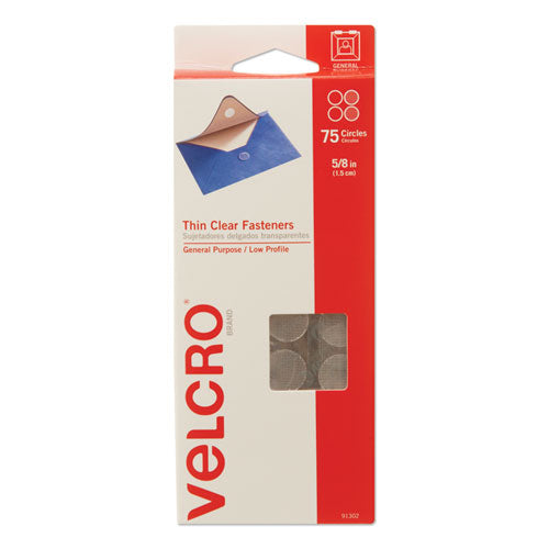 Image of VELCRO® Brand Sticky-Back Fasteners, Removable Adhesive, 0.63" Dia, Clear, 75/pack