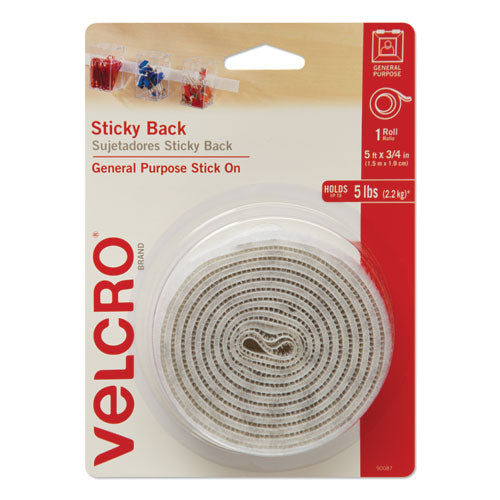 Image of VELCRO® Brand Sticky-Back Fasteners With Dispenser, Removable Adhesive, 0.75" X 5 Ft, White