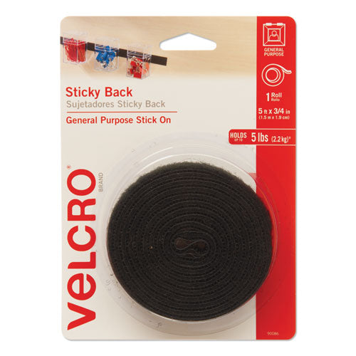 Image of VELCRO® Brand Sticky-Back Fasteners With Dispenser, Removable Adhesive, 0.75" X 5 Ft, Black