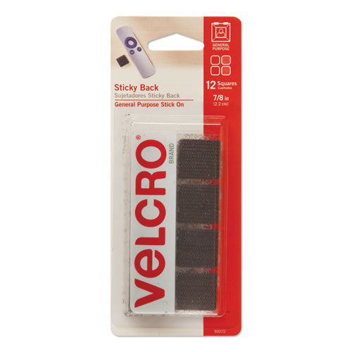 Image of VELCRO® Brand Sticky-Back Fasteners, Removable Adhesive, 0.88" X 0.88", Black, 12/pack